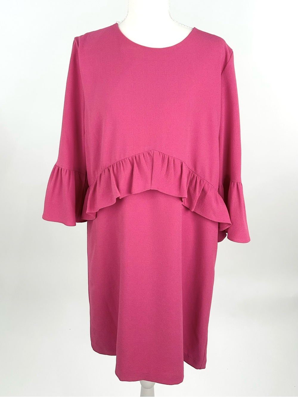 Charles Henry Pink Ruffle Shift Dress Bell Sleeve L Wedding Guest